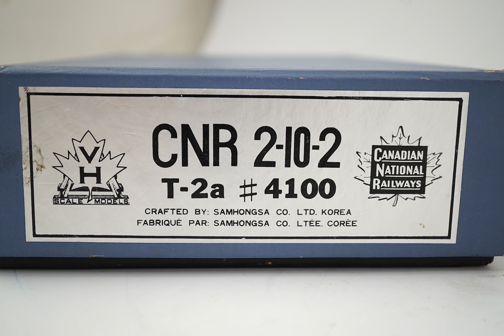 A boxed HO gauge VH Scale Models unpainted brass model of Canadian National Railways T-2a, 4100, 2-10-2 locomotive with bogie tender, powered for two rail operation.